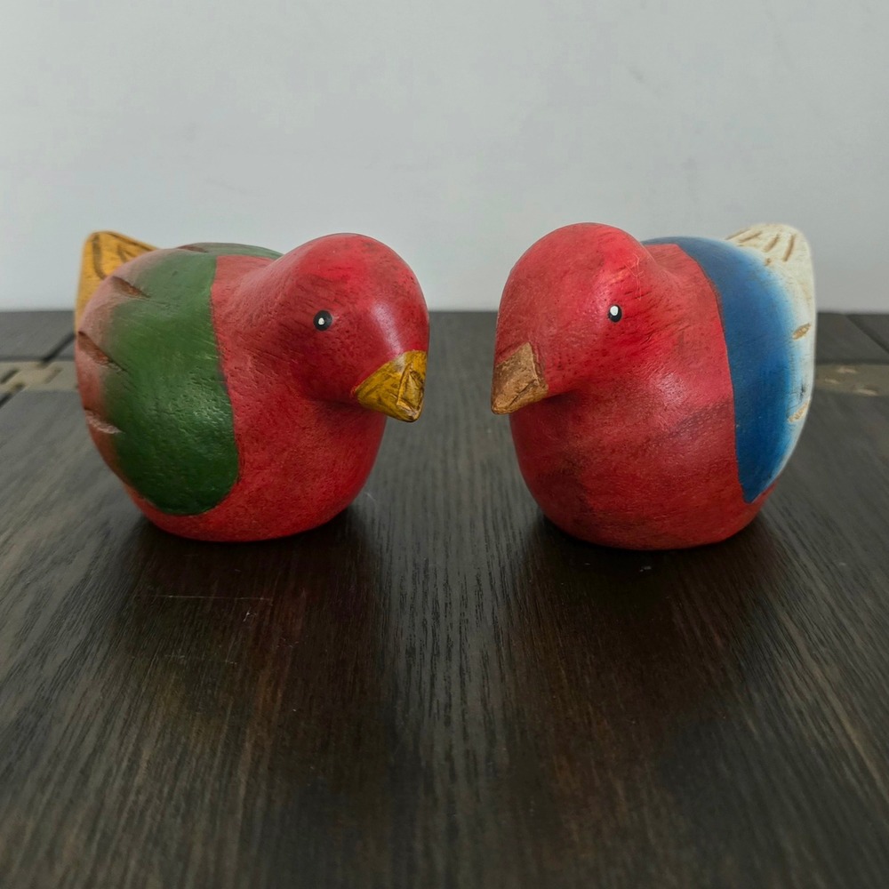 Hand‎ Carved Wood Bird Figurines Colorful Painted Folk Art Decor Made in Germany